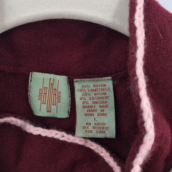 HWR Anthropologie cashmere angora tie neck top retro twee sophisticated maroon L - Picture 3 of 8